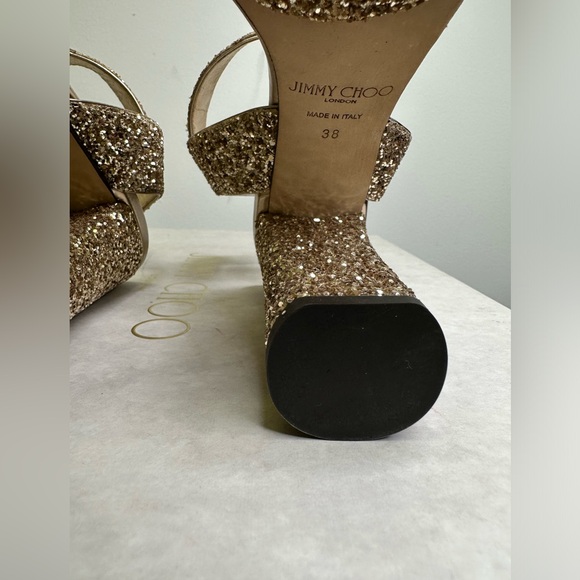 Jimmy Choo Maie Gold Glitter Platform Heels size 38 - Picture 3 of 14